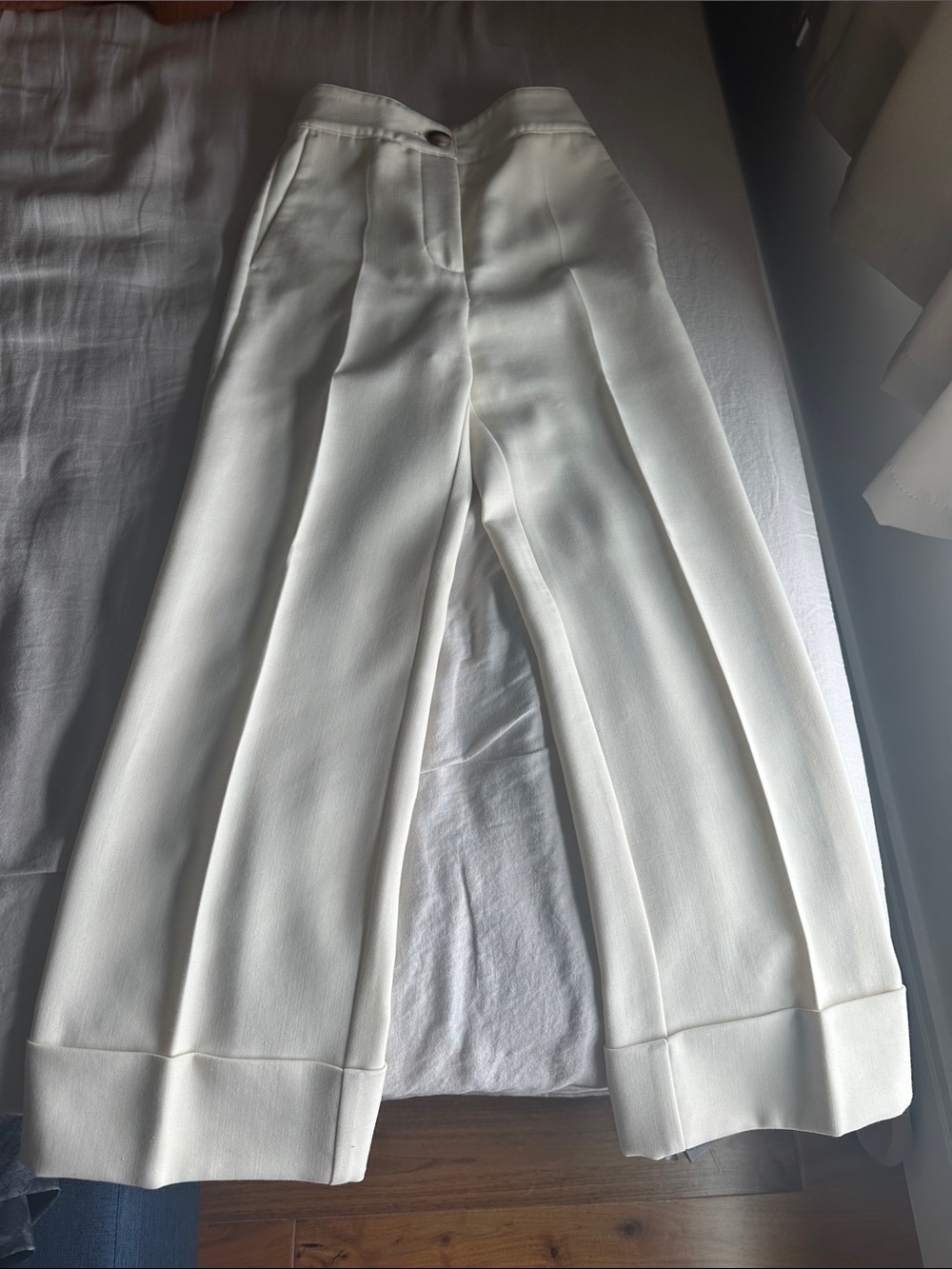 Sezane Cream Wide-Leg Trousers